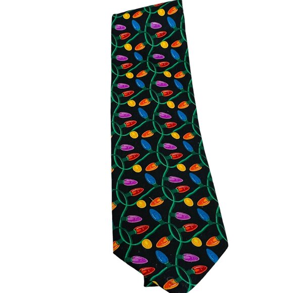 Christmas Lights Patterned Mens Necktie - Picture 1 of 4
